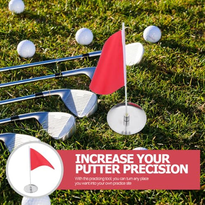 HEMOTON Portable Golf Flagstick with Hole Cup, Stainless Steel Putting for Backyard Indoor Practice, Mini Golfing Target Training Aid Accessories for Office Home