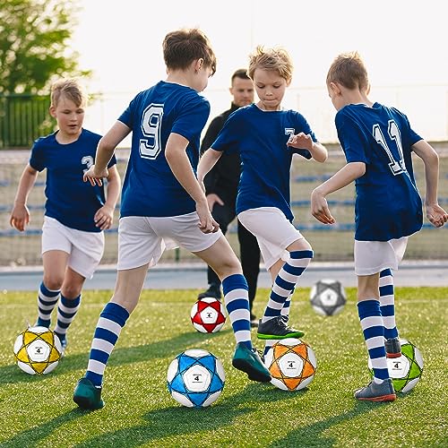 Jenaai 6 Pcs Soccer Ball Bulk with Pump, Official Size 3 4 5 Outside Sport Soccer Ball Machine Stitched for Training Practice