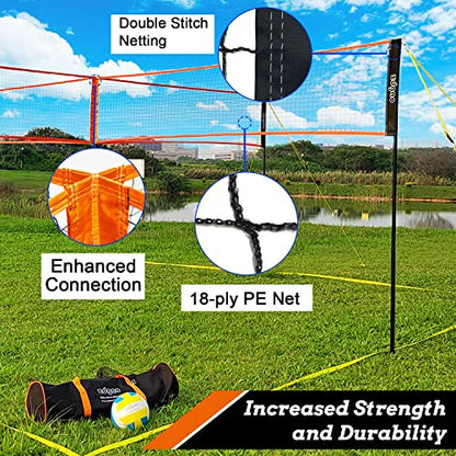Zdgao 14 ft/20 ft 4-Way Volleyball and Badminton Combo Net with Soft Volleyball, Rubber Hammer and Carry Bag, Adjustable Height Four Square Volleyball Game Set for Backyard and Beach - color: 20FT BLACK & ORANGE