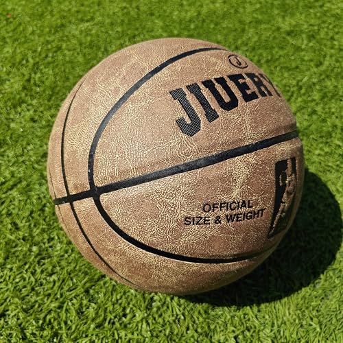 Professional Top-Grain Cowhide Basketball, Indoor Game Leather Ball for Competition & Training - color: Brown