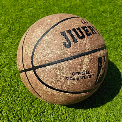 Professional Top-Grain Cowhide Basketball, Indoor Game Leather Ball for Competition & Training - color: Brown