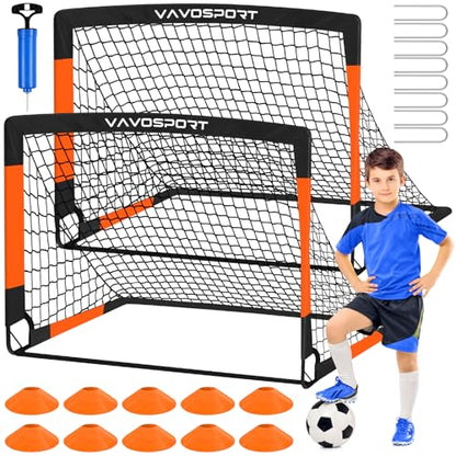 VAVOSPORT Kids Soccer Goals for Backyard Set, 2 of 4x3 / 6x4 ft Portable Soccer Goal Nets, Pop Up Mini Toddler Soccer Net Training Equipment & Ball, Cones for Ages 3-14, Outdoor Games Gifts for Kids