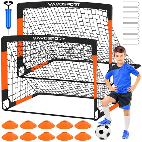 VAVOSPORT Kids Soccer Goals for Backyard Set, 2 of 4x3 / 6x4 ft Portable Soccer Goal Nets, Pop Up Mini Toddler Soccer Net Training Equipment & Ball, Cones for Ages 3-14, Outdoor Games Gifts for Kids - color: Black Orange, style: 4 ft x 3 ft