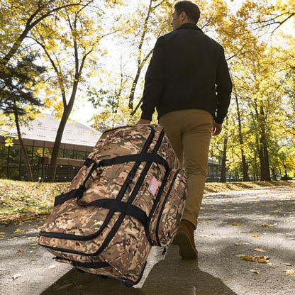 150L Large Rolling Duffle Bag with Wheels, Heavy Duty 32'' Tri-Wheel Gear Hauler for Camping,Moving Sports Equipment,Military & Airline Checked Bag Approved,Camo - color: Camo