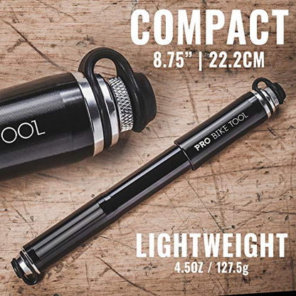 Pro Bike Tool Mini Bike Pump - Compact and Portable Bicycle Tire Pump for Fast Inflation - Compatible with Presta and Schrader Valves - Lightweight and Durable Design - Essential Bicycle Accessories - color: Black, style: Mini pump with gauge