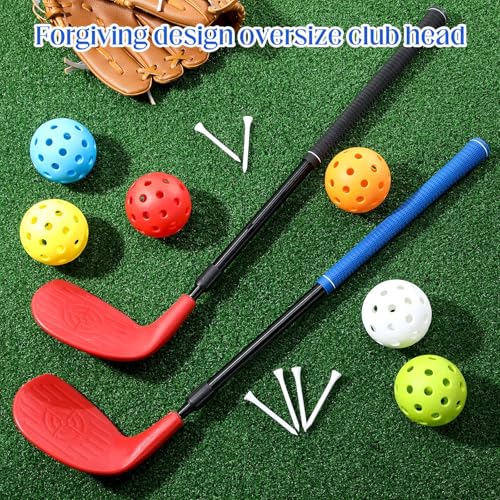 Realspring 2 Pack Backyard Golf Club Set Adjustable Golf Club for Backyard Game Plastic Chipping Clubs Hit Plastic Balls Outdoor Indoor Training Practice Gift(Black and Blue,Left Hand)