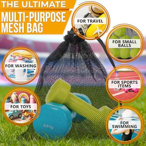 5Pcs Small Mesh Bags Drawstring Black Nylon – 11.8x7.48" Secure Cinch-Top, Mesh Bag for Tennis, Pickleball, Golf, Travel, Beach, Sports Equipment, and Mushroom Foraging – Quick-Dry and Tear-Resistant