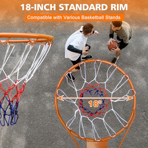 Basketball Rim Replacement Standard 18" Steel Rim Wall Mounted Basketball Goal Hoop with Net for Indoor Outdoor