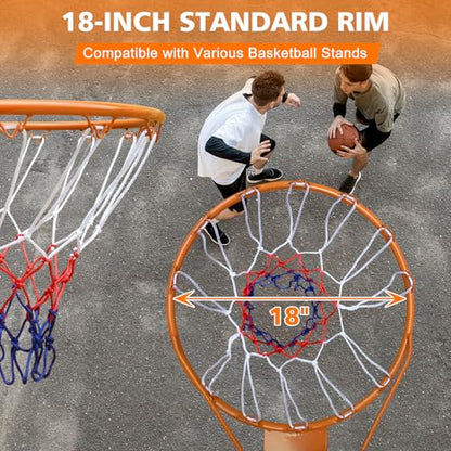 Basketball Rim Replacement Standard 18" Steel Rim Wall Mounted Basketball Goal Hoop with Net for Indoor Outdoor