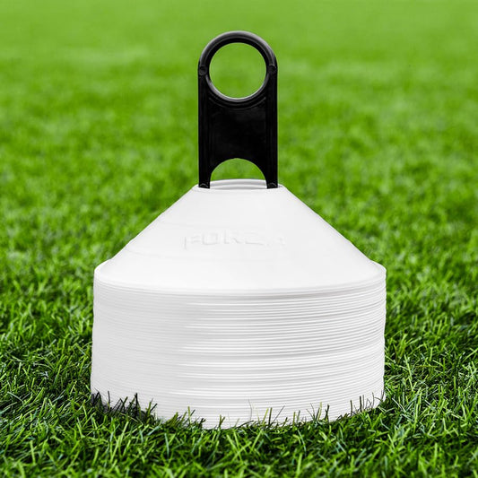 FORZA Multi-Sport Training Marker Cones | Pack of 50 or 1000 Soccer Cones in 8 Vibrant Colors - Durable Construction, Portability and Convenient Storage with Holder