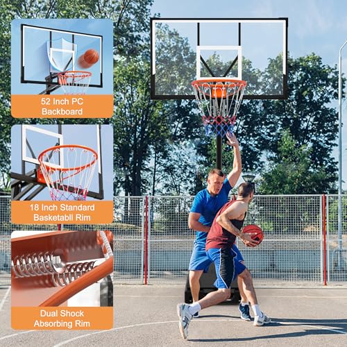 PIZZELLO Basketball Hoop 44/52 Inch Portable Basketball Goal Outdoor4.36-10ft Stepless Regulation Crank Adjust Basketball Goal System for Backyard, Driveway and Indoor - size: 52 Inch Backboard