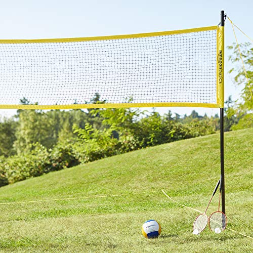 Amazon Basics Portable Outdoor Volleyball and Badminton Combo Set with Sturdy Poles and Storage Bag