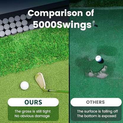 Golf Hitting Mat with Ball Tray 5x4ft - 6x4ft Dual-Turf Practice Mat for Indoor & Outdoor Use Golf Training Mat with Rubber Tee Holes, Suitable for Swing Driving & Chipping - size: 5 x 4 ft - 1.02"