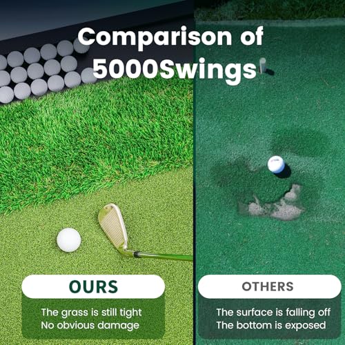 Golf Hitting Mat with Ball Tray 5x4ft - 6x4ft Dual-Turf Practice Mat for Indoor & Outdoor Use Golf Training Mat with Rubber Tee Holes, Suitable for Swing Driving & Chipping - size: 5 x 4 ft - 1.22"