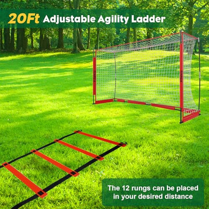 RINREA Portable Soccer Goal, Collapsible Soccer Goal Net Metal Base, Quick Setup Soccer Training Equipment with 1 Carry Bag, 1 Agility Ladder, 4 Ground Nails