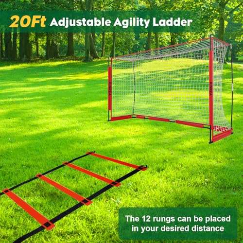 RINREA Portable Soccer Goal, Collapsible Soccer Goal Net Metal Base, Quick Setup Soccer Training Equipment with 1 Carry Bag, 1 Agility Ladder, 4 Ground Nails - color: Standard Red
