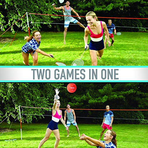 Franklin Sports Volleyball + Badminton Combo Sets - Backyard + Beach Outdoor Volleyball + Badminton Net Set - Portable Badminton + Volleyball Net with Poles - Volleyball, Rackets + Birdies Included - style: Starter