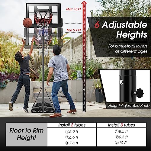 GYMAX Basketball Hoop, 5.9-10 FT Adjustable Basketball Goal with Shatterproof Backboard & 2 Nets, Portable Basketball Hoop for Indoor/Outdoor Kids Teens Adults