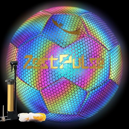 Holographic Reflective Soccer Ball Size 3, 4 & 5 for Kids & Adults, High Visibility for Night Games and Training, Ideal Gift for Boys Girls 8-12 - color: Dark, size: Size 3