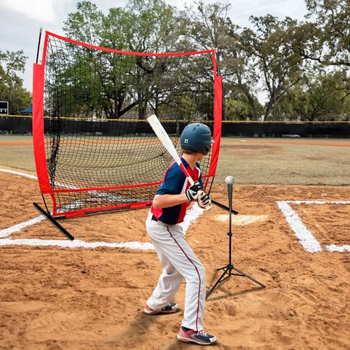 Nova Microdermabrasion 5x5ft Baseball & Softball Net with Bow Frame, Batting Tee - Portable Practice Net for Hitting and Pitching with Carry Bag and Backstop Screen - Great for All Skill Levels - style: Baseball Net and Tee