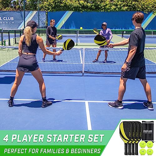 GoSports Pickleball Sets - Classic, Retro, Steel Blue, or Yellow - Includes 4 Paddles, 4 Regulation Pickleballs and Carry Case | 4 Paddles, Carry Case - color: Yellow