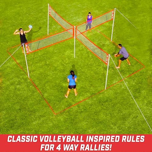 GoSports Slam X 4 Square Volleyball Game Set - 14 ft or 21 ft - Ultimate Backyard & Beach Game for All Skill Levels