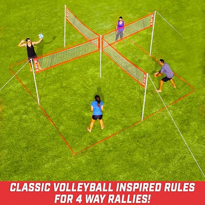 GoSports Slam X 4 Square Volleyball Game Set - 14 ft or 21 ft - Ultimate Backyard & Beach Game for All Skill Levels