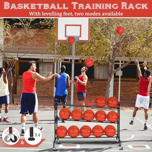 FHXZH Basketball Rack Training Stand - Tilt Ball Training Equipment Holder Shooting Rolling Storage Cart with Wheels Sports Outdoor Volleyball Soccer Football Garage Organizer Basketball Accessories