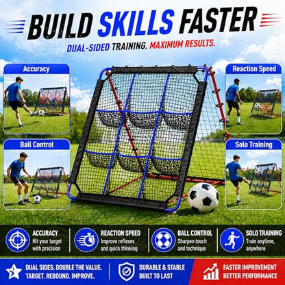Pro-Grade 12-Angle Baseball & Softball Rebounder Net | with 9-Pocket Target for Pitching & Hitting Practice | Portable Multi-Sport Trainer for Soccer, Lacrosse, Volleyball