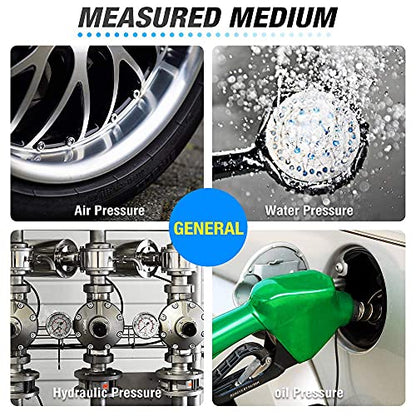 0~100Psi Stainless Steel 1/4" NPT 2.5" FACE DIAL Liquid Filled Pressure Gauge WOG Water Oil Air Lower Mount, with 1/2" NPT and 3/8" NPT Hex Bushing