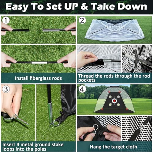 Golf Net,10x7FT with Golf Practice Mat,Hitting Aid Nets for Backyard Driving Chipping Training Swing with Target Outdoor or Indoor–Gifts for Men/Dad/Him