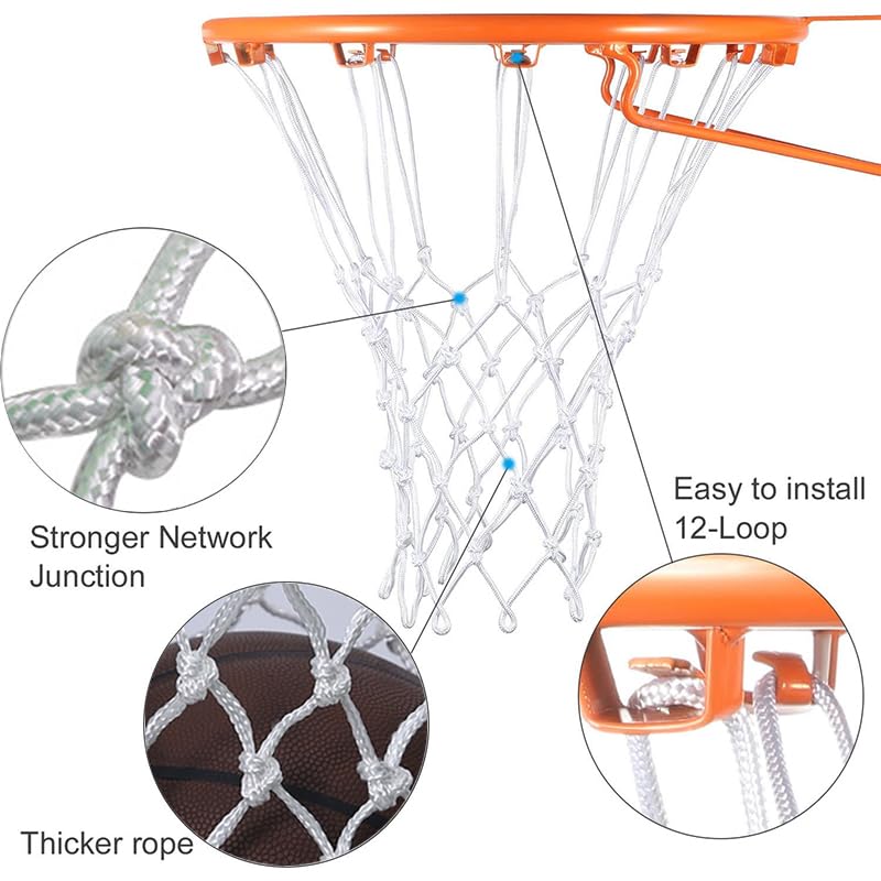Basketball Net Replacement, 12 Loops Heavy Duty All Weather Net, Anti-Winding Design Sturdy Resistant for Outdoor Standard Basketball Hoop, White