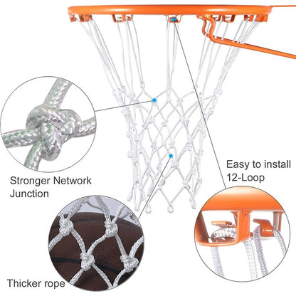 Basketball Net Replacement, 12 Loops Heavy Duty All Weather Net, Anti-Winding Design Sturdy Resistant for Outdoor Standard Basketball Hoop, White