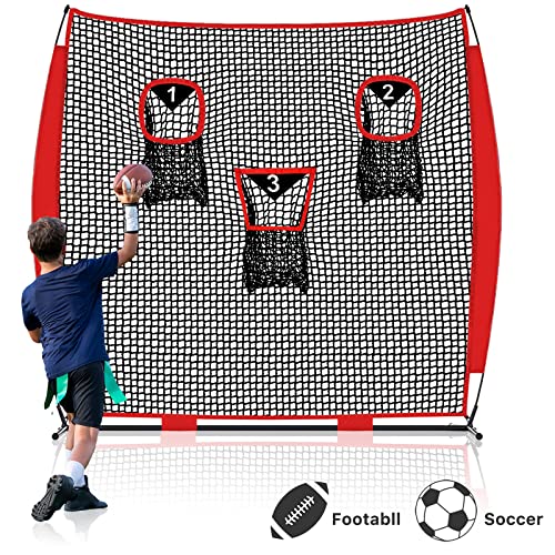 Football Throwing Net Quarterback: 8x8FT Quick Set Up 3 Target Toss Training Game for Backyard Field Teens Adults Practice Gifts - style: ‎Football Net 8X8 FT