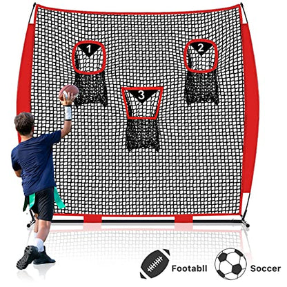 Football Throwing Net Quarterback: 8x8FT Quick Set Up 3 Target Toss Training Game for Backyard Field Teens Adults Practice Gifts - style: ‎Football Net 8X8 FT