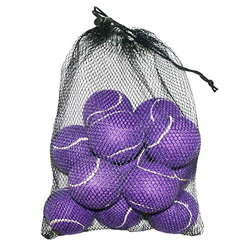 URBEST Tennis Ball 12 Packs Training Tennis Balls Practice Balls for Novice Player, Pet Dog Playing Balls with Mesh Carry Bag - color: Purple