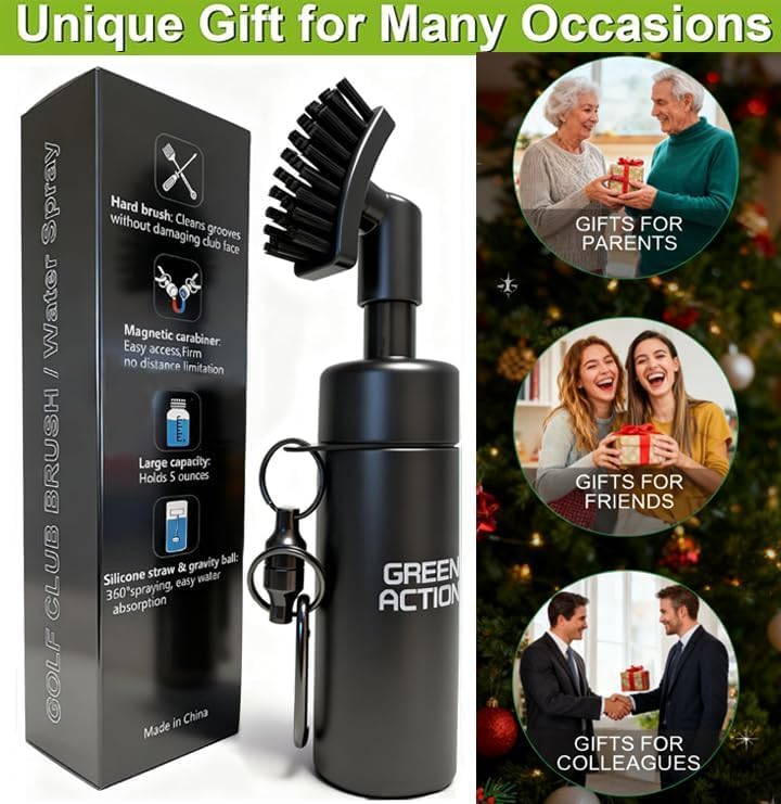 Golf Club Brush with Magnetic Clip & Water Sprayer - 5oz Capacity, Stiff Bristles for Deep Cleaning, Silicone Hose & Gravity Ball for Easy Use on Course - color: Black