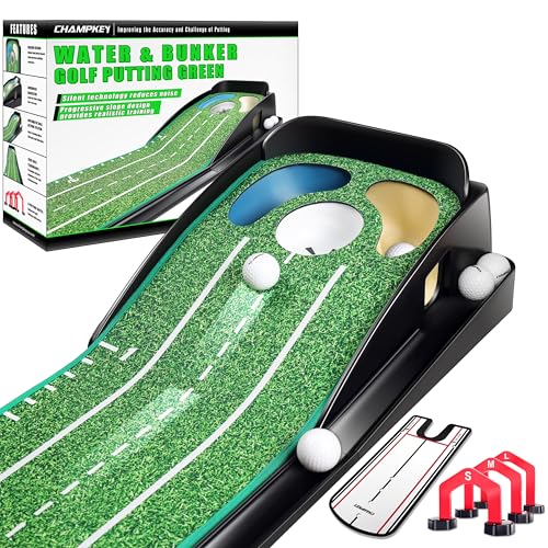 CHAMPKEY Professional Hazard Golf Putting Green Come with Golf Putting Gates and Putting Mirror - Progressive Slope Tech and Noise Reduction Tech Golf Putting Mat - style: LITE Version