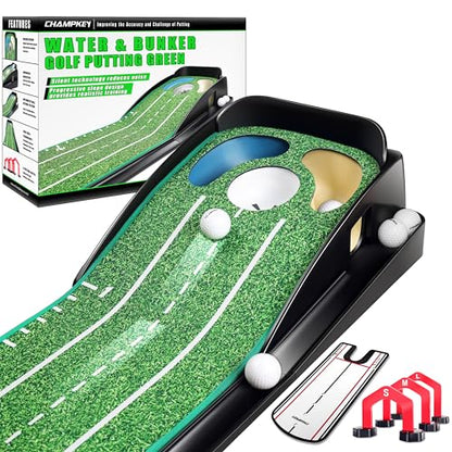 CHAMPKEY Professional Hazard Golf Putting Green Come with Golf Putting Gates and Putting Mirror - Progressive Slope Tech and Noise Reduction Tech Golf Putting Mat - style: LITE Version