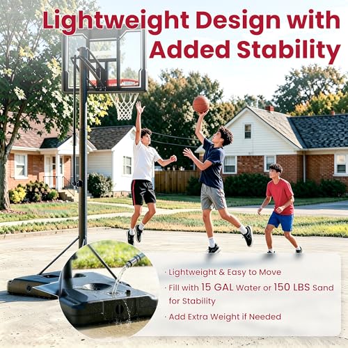 Feelwin Basketball Hoop for Kids Youth Adults, Portable Adjustable Height Basketball Goal with Wheels for Driveway Backyard Outdoor Play
