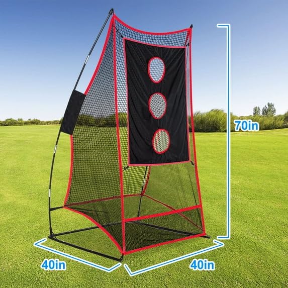 PGL Football Net for Throwing Accuracy - 3x6 ft Kicking Cage with 3-Hole Target Cloth - Heavy Duty Quarterback Training Equipment for Adults and Youth - Portable Backyard Trainer Aid with Carry Bag