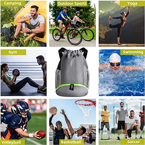 Soccer Bags, Waterproof Drawstring Gym Backpack for Baskestball Rugby Volleyball Yoga, Large Capacity Sports Bag - color: Grey