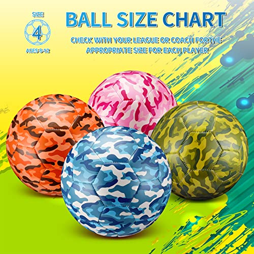 HyDren 4 Pcs Soccer Ball with Pump Official Size 4/5 Deflated Soccer Balls Bulk for Outdoor Indoor Practice Training Sport Gift for Kid Teen Youth Adult Back to School - size: Size 4, style: Camouflage