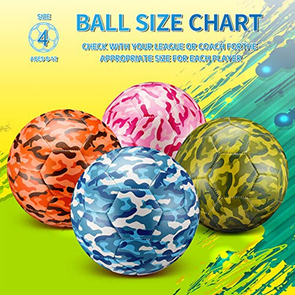 HyDren 4 Pcs Soccer Ball with Pump Official Size 4/5 Deflated Soccer Balls Bulk for Outdoor Indoor Practice Training Sport Gift for Kid Teen Youth Adult Back to School - size: Size 4, style: Camouflage