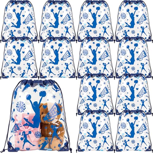 Cholemy 12 Pcs Clear Cheer Drawstring Bags for Cheerleaders 17 x 13 Inch, Transparent Sports Cheerleading Gift Goodie Treat Bags for Team, Waterproof String Backpacks for Girls Cheer Camp - style: Cheer Style