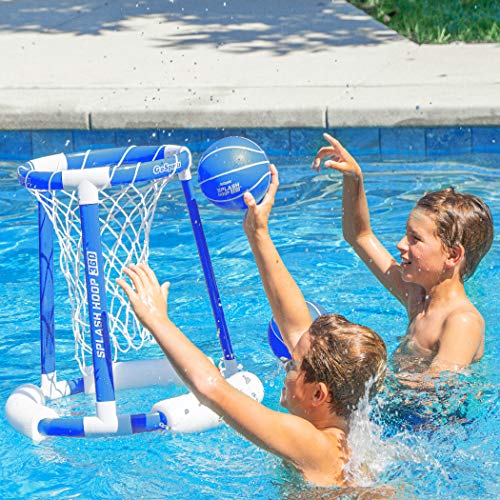 GoSports Splash Hoop 360 Floating Pool Basketball Game - Choose Red or Blue - Includes Hoop, 2 Balls and Pump - style: Blue Splash Hoop