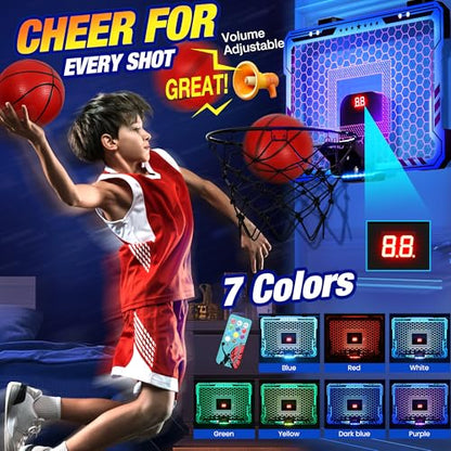 ropoda Indoor Basketball Hoop, Mini Hoop with 7 LED Lights, 3 Modes Scoreboard, Mini Hoop with 4 Balls Over The Door, Basketball Hoop Indoor, Toys Gifts for Kids Adults