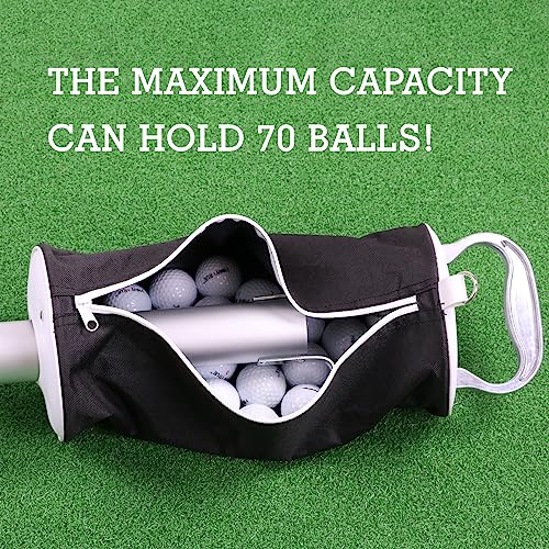 HOW TRUE Golf Ball Shag Bag with Aluminum Handle and Frame | Shag Bag for Golf Balls Golf Ball Retriever | Hold up to 70 Balls (Black)