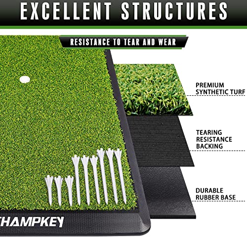 CHAMPKEY Premium Synthetic Turf Golf Hitting Mat | Heavy Duty Rubber Base Golf Practice Mat | Come with 1 Rubber Tee and 9 Plastic Tees - size: M(13" x 17"), style: LITE Version