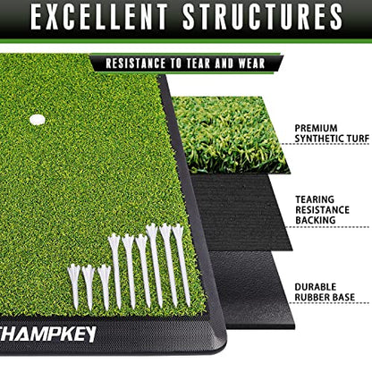 CHAMPKEY Premium Synthetic Turf Golf Hitting Mat | Heavy Duty Rubber Base Golf Practice Mat | Come with 1 Rubber Tee and 9 Plastic Tees - size: M(13" x 17"), style: LITE Version